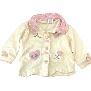 Vintage Baby Girls Flower Heart Sweater Cardigan 6-9 Montha Valentines Love